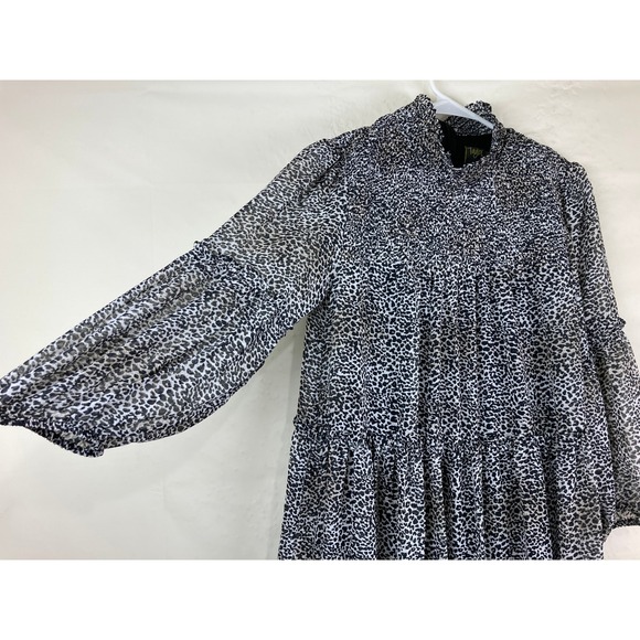 Taylor Smocked Tiered Dress Leopard Print Mock Neck Long Sleeve Size S - Picture 3 of 10
